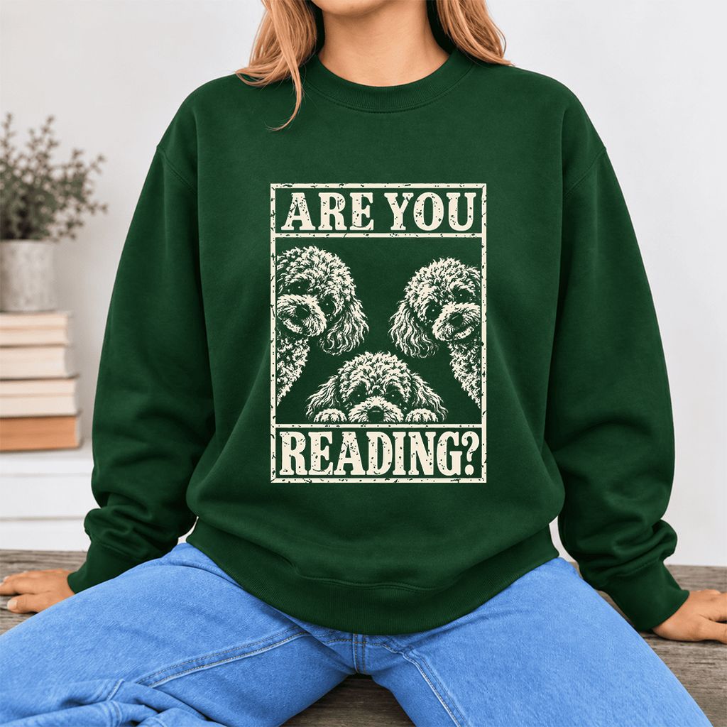 Are You Reading Poodle Softstyle Sweatshirt | Dog Lover Reader Gift Forest Green