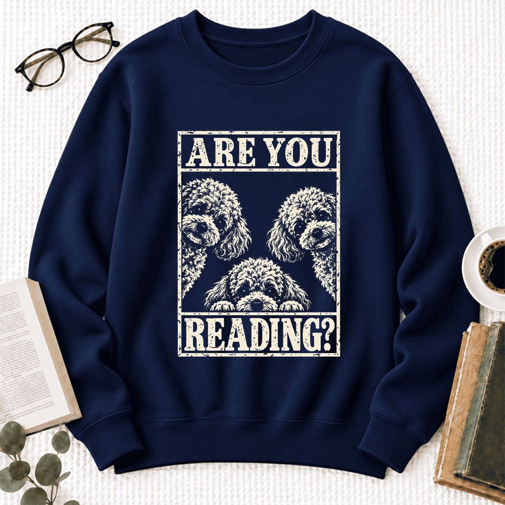 Are You Reading Poodle Softstyle Sweatshirt | Dog Lover Reader Gift Navy