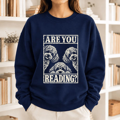 Are You Reading Poodle Softstyle Sweatshirt | Dog Lover Reader Gift Navy