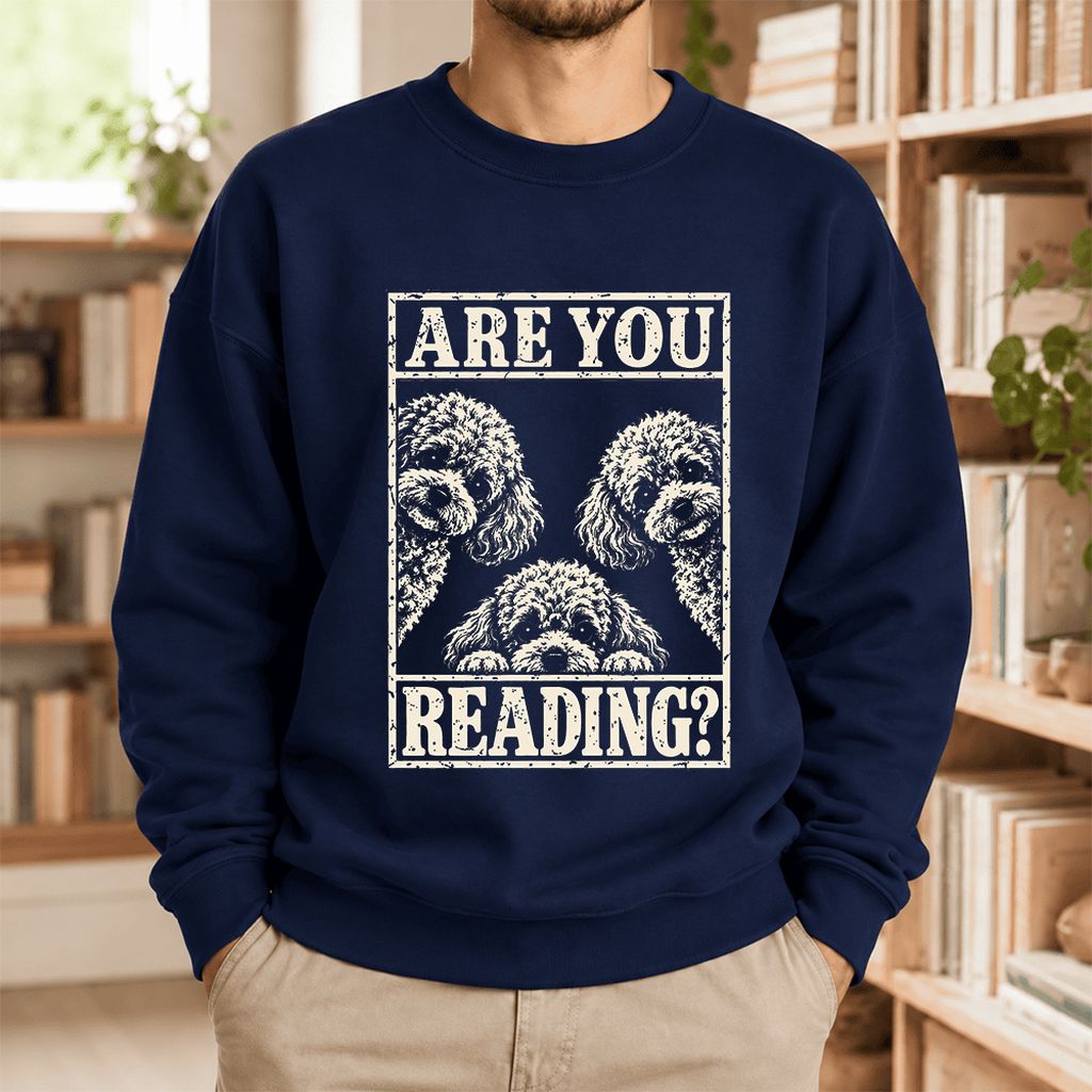 Are You Reading Poodle Softstyle Sweatshirt | Dog Lover Reader Gift Navy