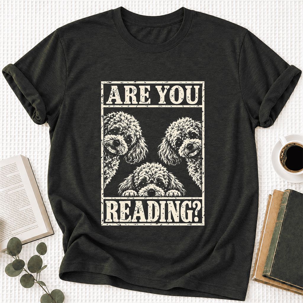 Are You Reading Poodle Ultra-Soft Cotton T-Shirt | Dog Mom Reader Gift Black Heather