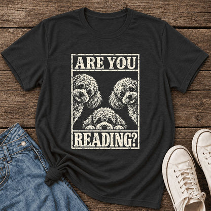 Are You Reading Poodle Ultra-Soft Cotton T-Shirt | Dog Mom Reader Gift Black Heather