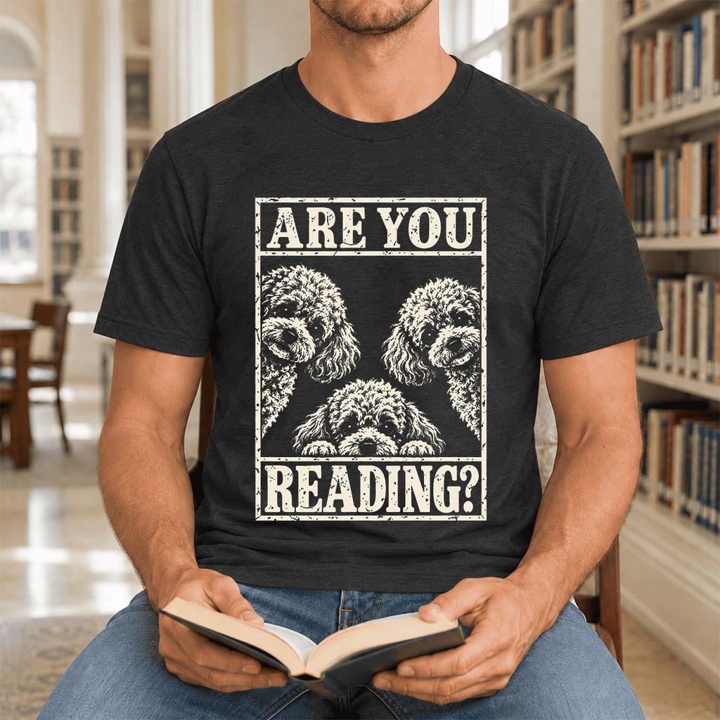 Are You Reading Poodle Ultra-Soft Cotton T-Shirt | Dog Mom Reader Gift Black Heather