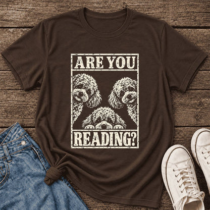 Are You Reading Poodle Ultra-Soft Cotton T-Shirt | Dog Mom Reader Gift Brown