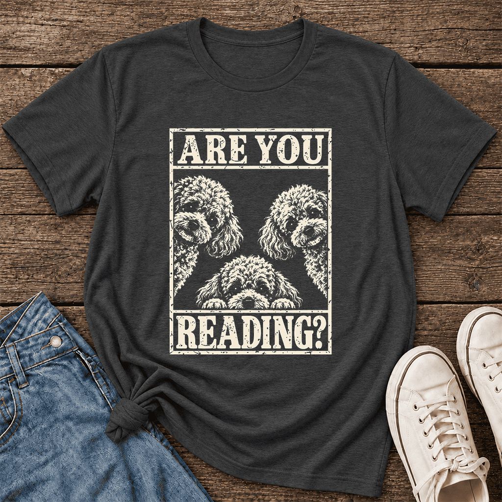 Are You Reading Poodle Ultra-Soft Cotton T-Shirt | Dog Mom Reader Gift Dark Grey Heather