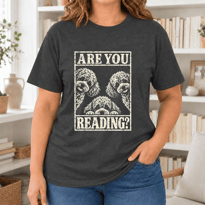 Are You Reading Poodle Ultra-Soft Cotton T-Shirt | Dog Mom Reader Gift Dark Grey Heather