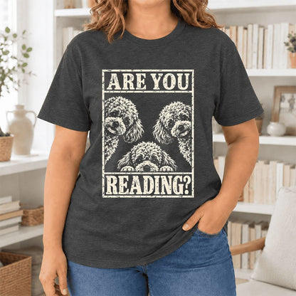Are You Reading Poodle Ultra-Soft Cotton T-Shirt | Dog Mom Reader Gift Dark Grey Heather