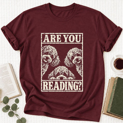 Are You Reading Poodle Ultra-Soft Cotton T-Shirt | Dog Mom Reader Gift Maroon