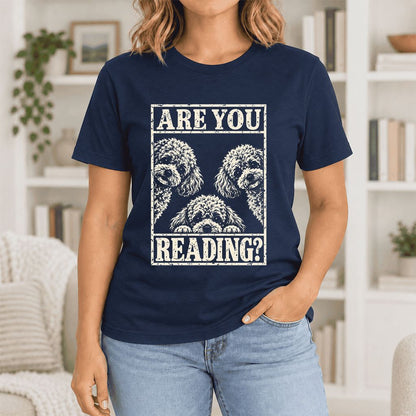 Are You Reading Poodle Ultra-Soft Cotton T-Shirt | Dog Mom Reader Gift Navy