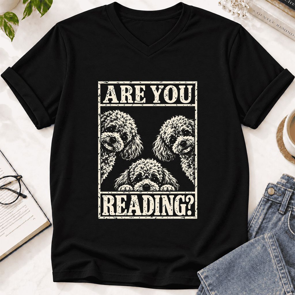 Are You Reading Poodle Ultra-Soft V-Neck | Dog Mom Reader Gift Black