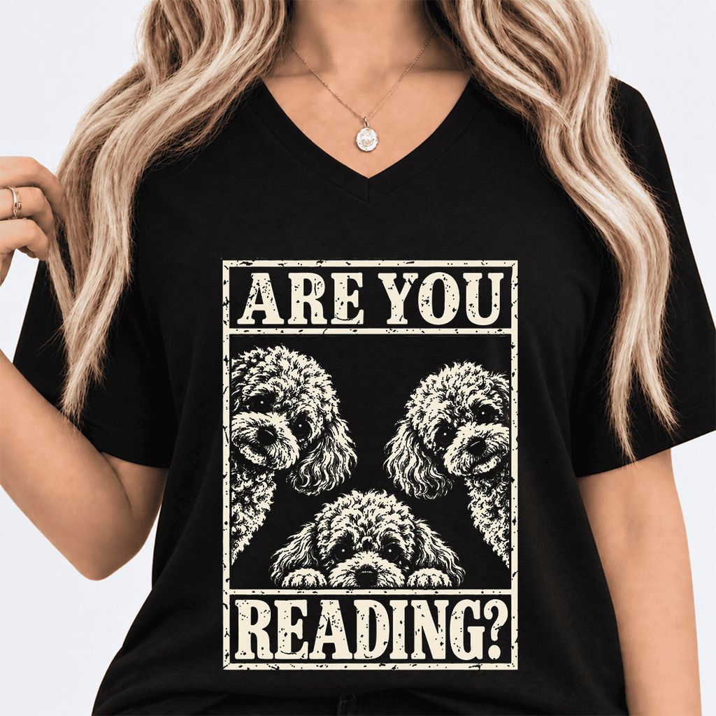 Are You Reading Poodle Ultra-Soft V-Neck | Dog Mom Reader Gift Black