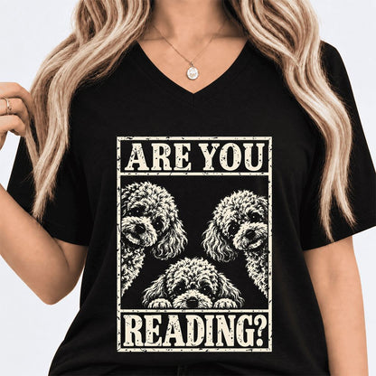 Are You Reading Poodle Ultra-Soft V-Neck | Dog Mom Reader Gift Black