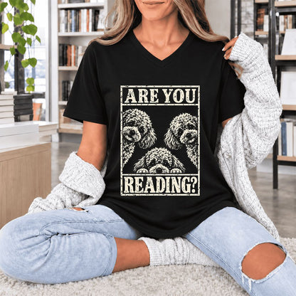 Are You Reading Poodle Ultra-Soft V-Neck | Dog Mom Reader Gift Black