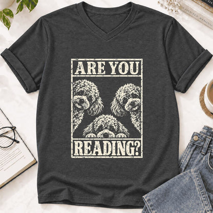 Are You Reading Poodle Ultra-Soft V-Neck | Dog Mom Reader Gift Dark Grey Heather