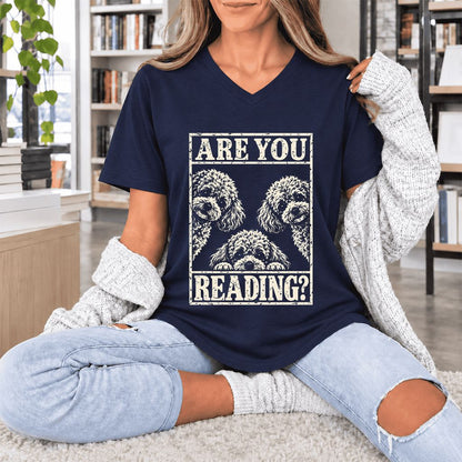 Are You Reading Poodle Ultra-Soft V-Neck | Dog Mom Reader Gift Navy