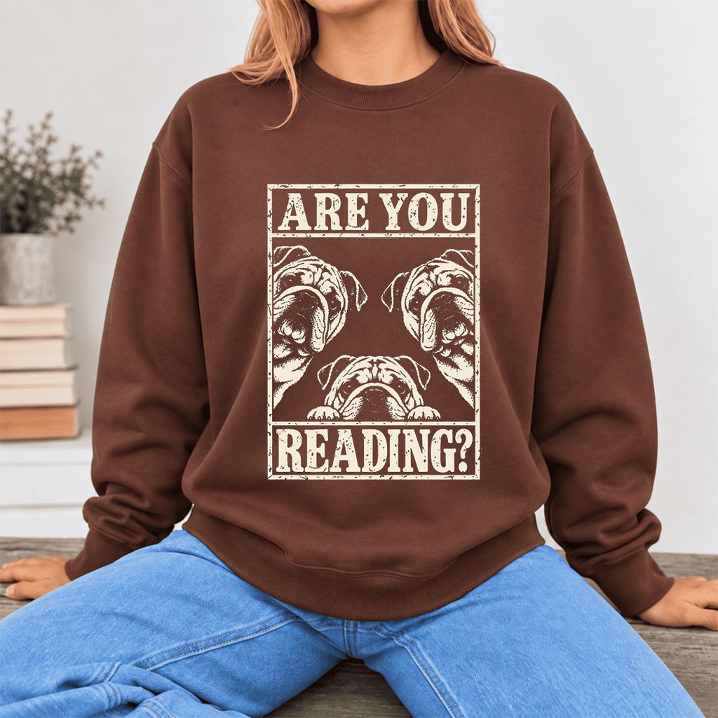 Are You Reading Bulldog Softstyle Sweatshirt | Dog Lover Reader Gift Cocoa