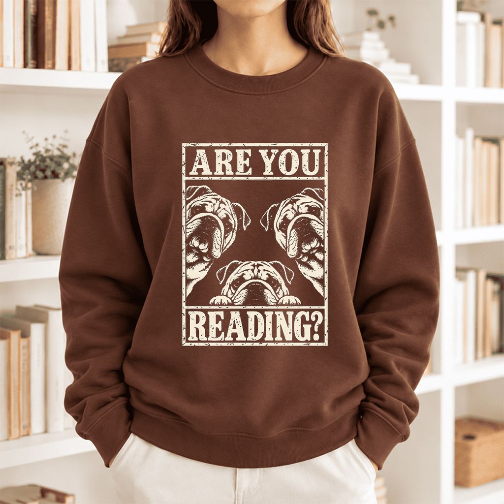 Are You Reading Bulldog Softstyle Sweatshirt | Dog Lover Reader Gift Cocoa