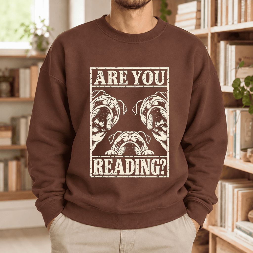 Are You Reading Bulldog Softstyle Sweatshirt | Dog Lover Reader Gift Cocoa