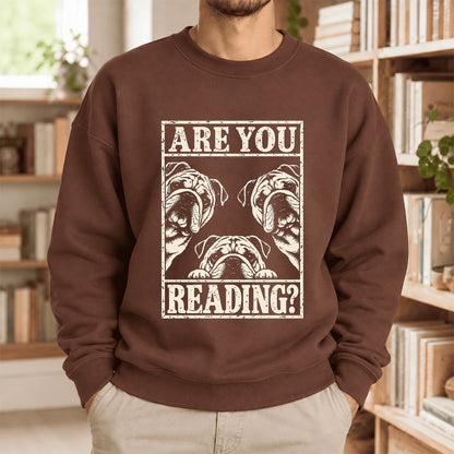 Are You Reading Bulldog Softstyle Sweatshirt | Dog Lover Reader Gift Cocoa