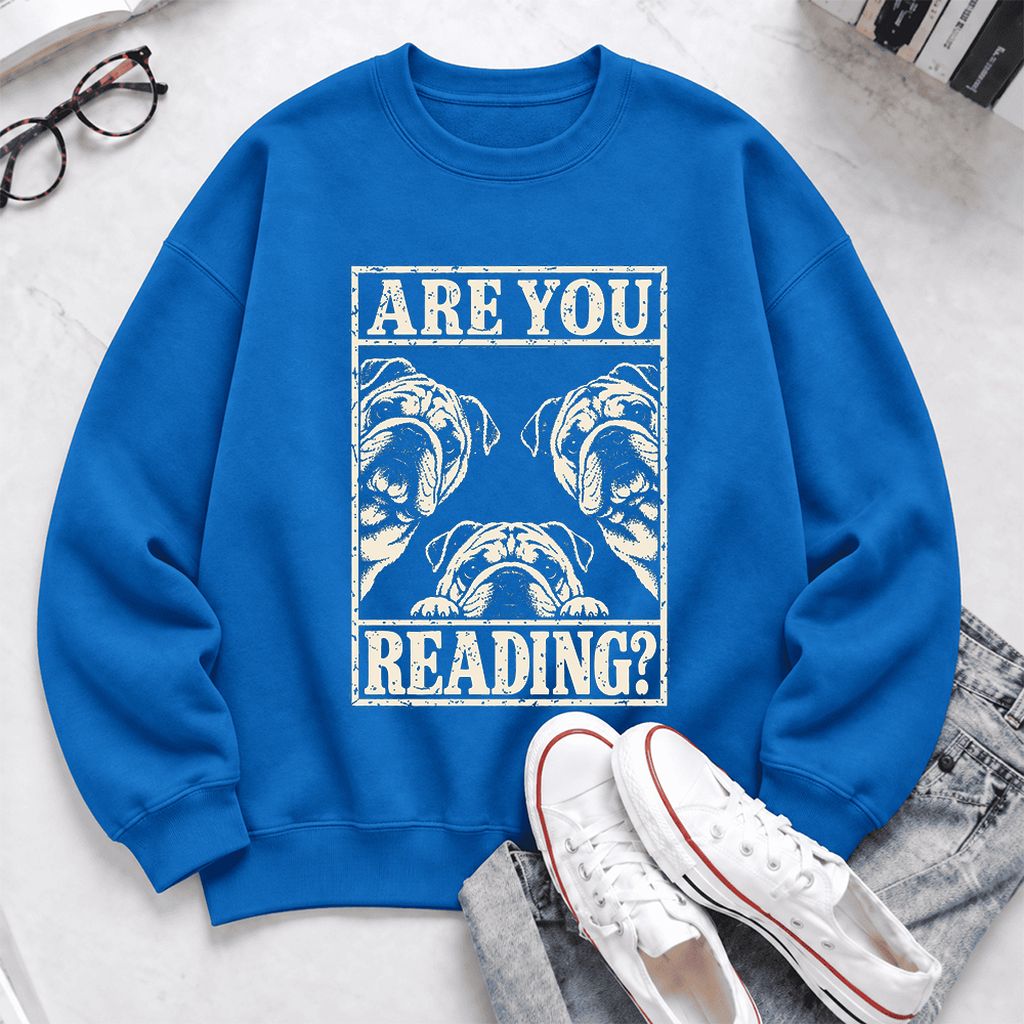 Are You Reading Bulldog Softstyle Sweatshirt | Dog Lover Reader Gift Royal