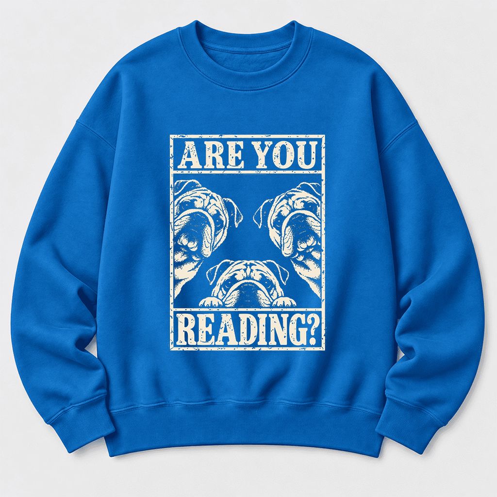 Are You Reading Bulldog Softstyle Sweatshirt | Dog Lover Reader Gift Royal