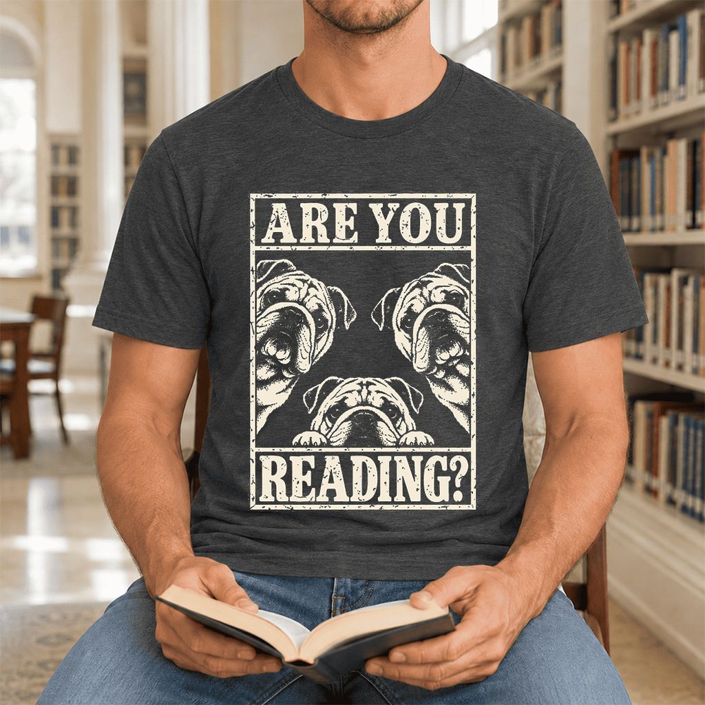 Are You Reading Bulldog Ultra-Soft Cotton T-Shirt | Dog Lover Reader Gift Dark Grey Heather