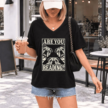 Are You Reading Bulldog Ultra-Soft V-Neck | Dog Lover Reader Gift Black
