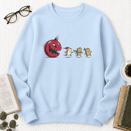 Christmas Book Chase Printed Sweatshirt | Holiday Book Lover Gift Light Blue