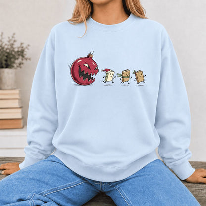 Christmas Book Chase Printed Sweatshirt | Holiday Book Lover Gift Light Blue