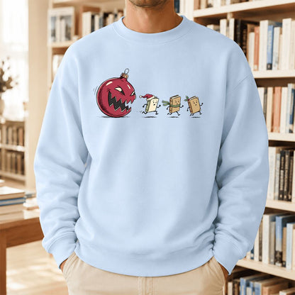 Christmas Book Chase Printed Sweatshirt | Holiday Book Lover Gift Light Blue