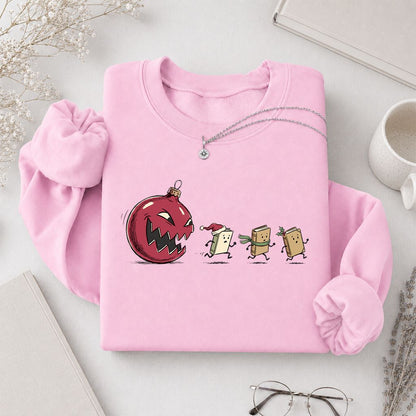 Christmas Book Chase Printed Sweatshirt | Holiday Book Lover Gift Light Pink
