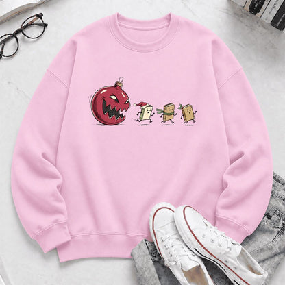 Christmas Book Chase Printed Sweatshirt | Holiday Book Lover Gift Light Pink