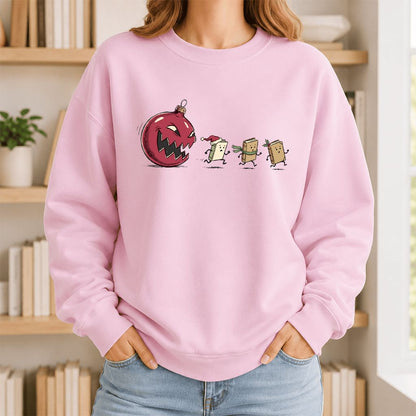 Christmas Book Chase Printed Sweatshirt | Holiday Book Lover Gift Light Pink