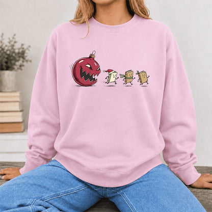Christmas Book Chase Printed Sweatshirt | Holiday Book Lover Gift Light Pink