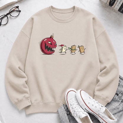 Christmas Book Chase Printed Sweatshirt | Holiday Book Lover Gift Sand