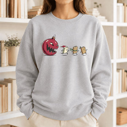 Christmas Book Chase Printed Sweatshirt | Holiday Book Lover Gift Sport Grey