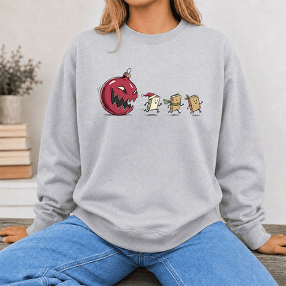 Christmas Book Chase Printed Sweatshirt | Holiday Book Lover Gift Sport Grey