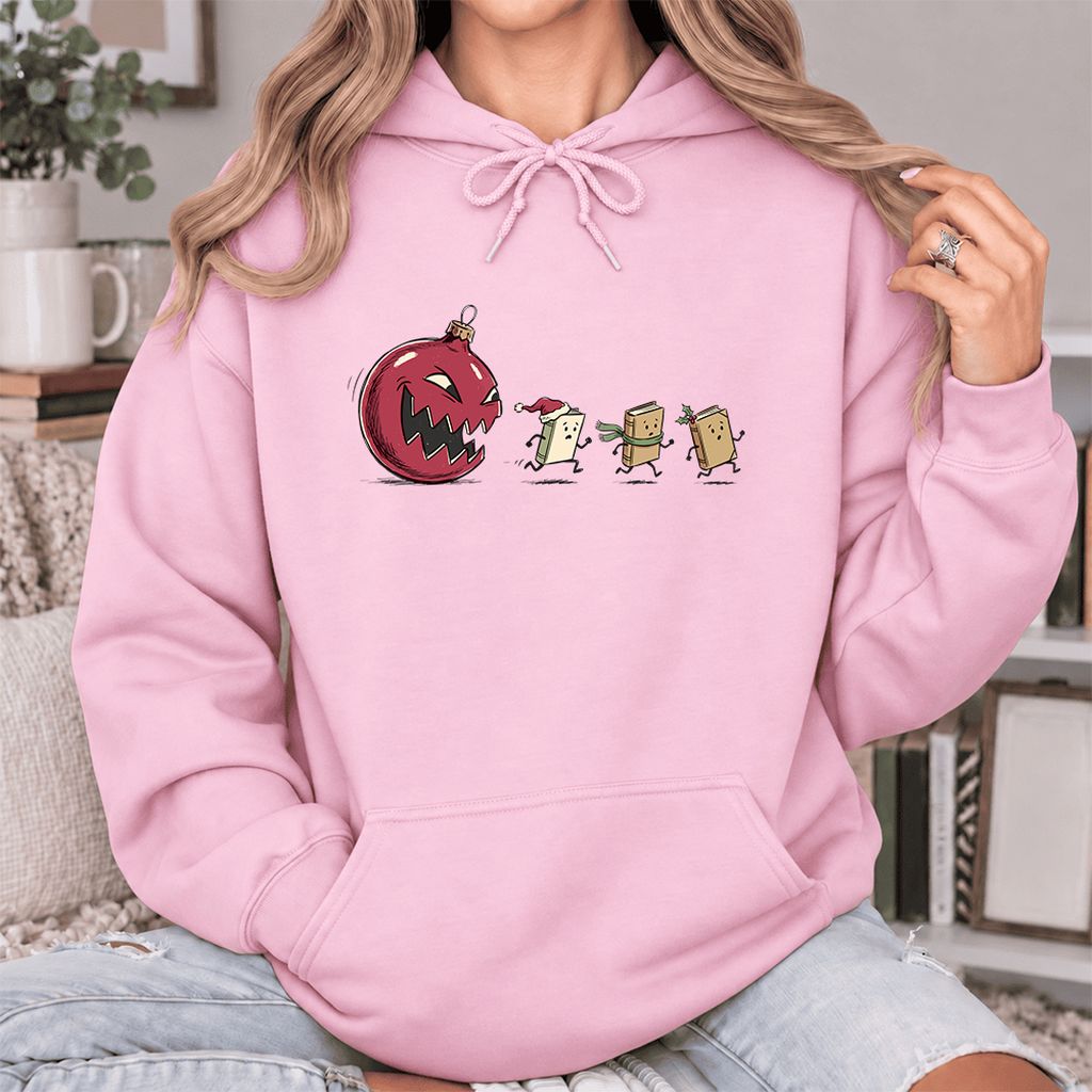 Christmas Book Chase Softstyle Hoodie | Holiday Book Lover Gift Light Pink