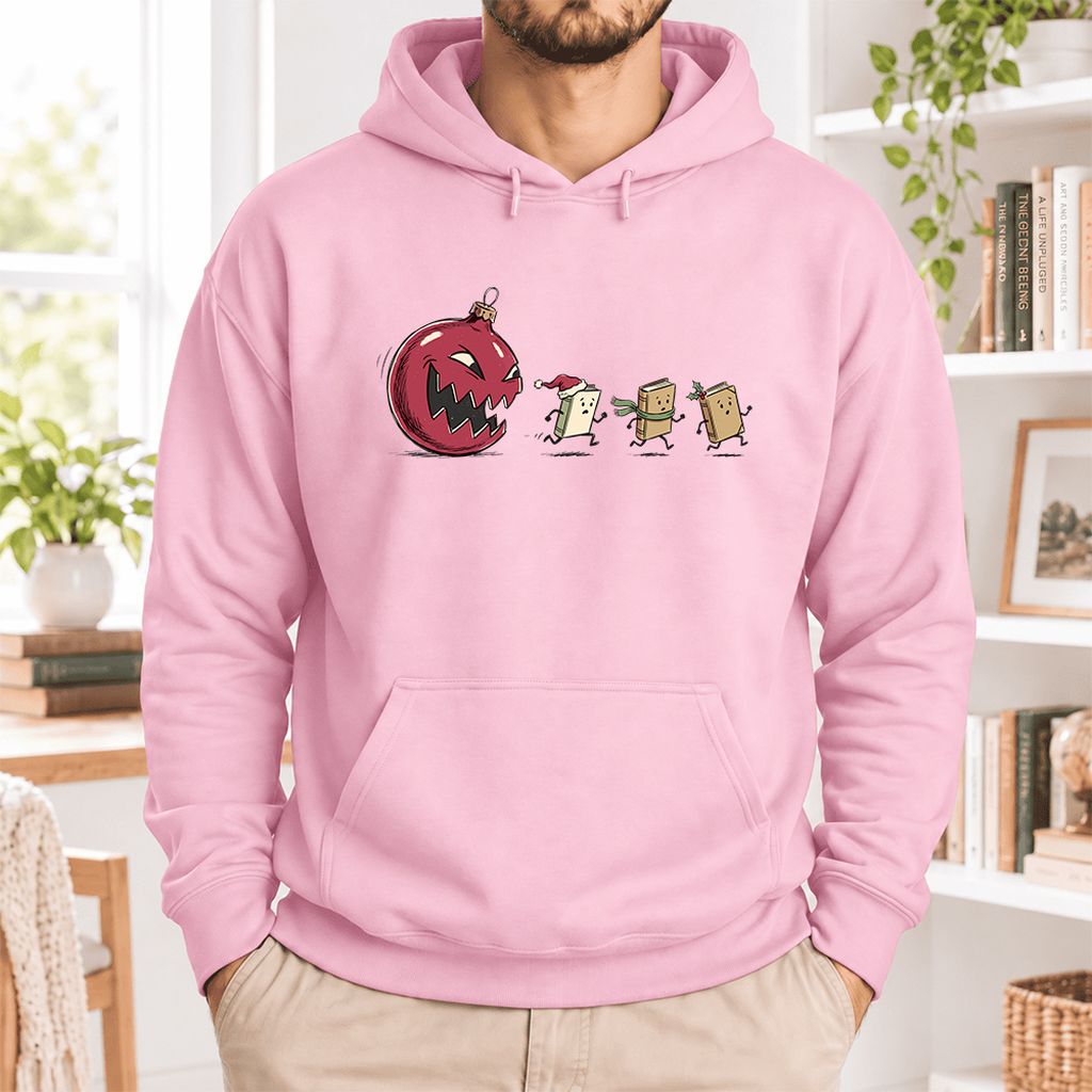 Christmas Book Chase Softstyle Hoodie | Holiday Book Lover Gift Light Pink