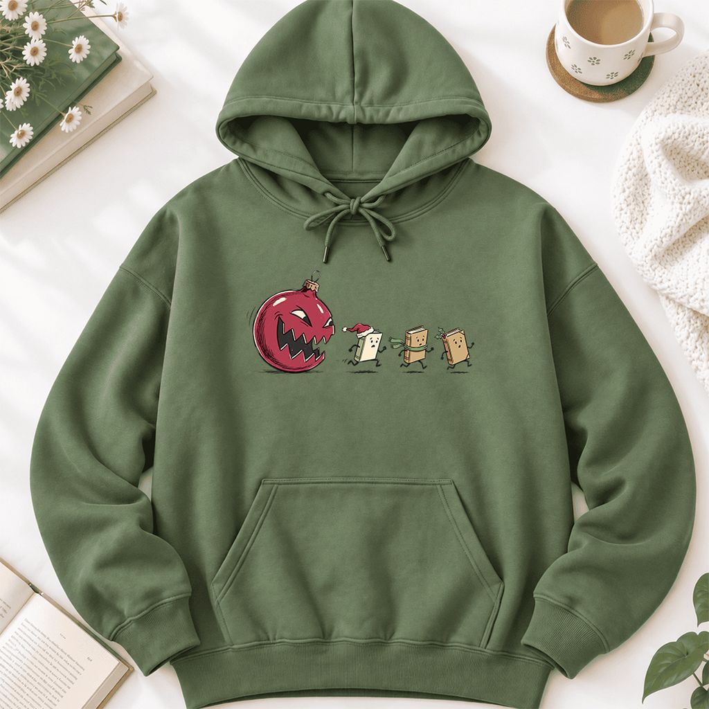 Christmas Book Chase Softstyle Hoodie | Holiday Book Lover Gift Military Green