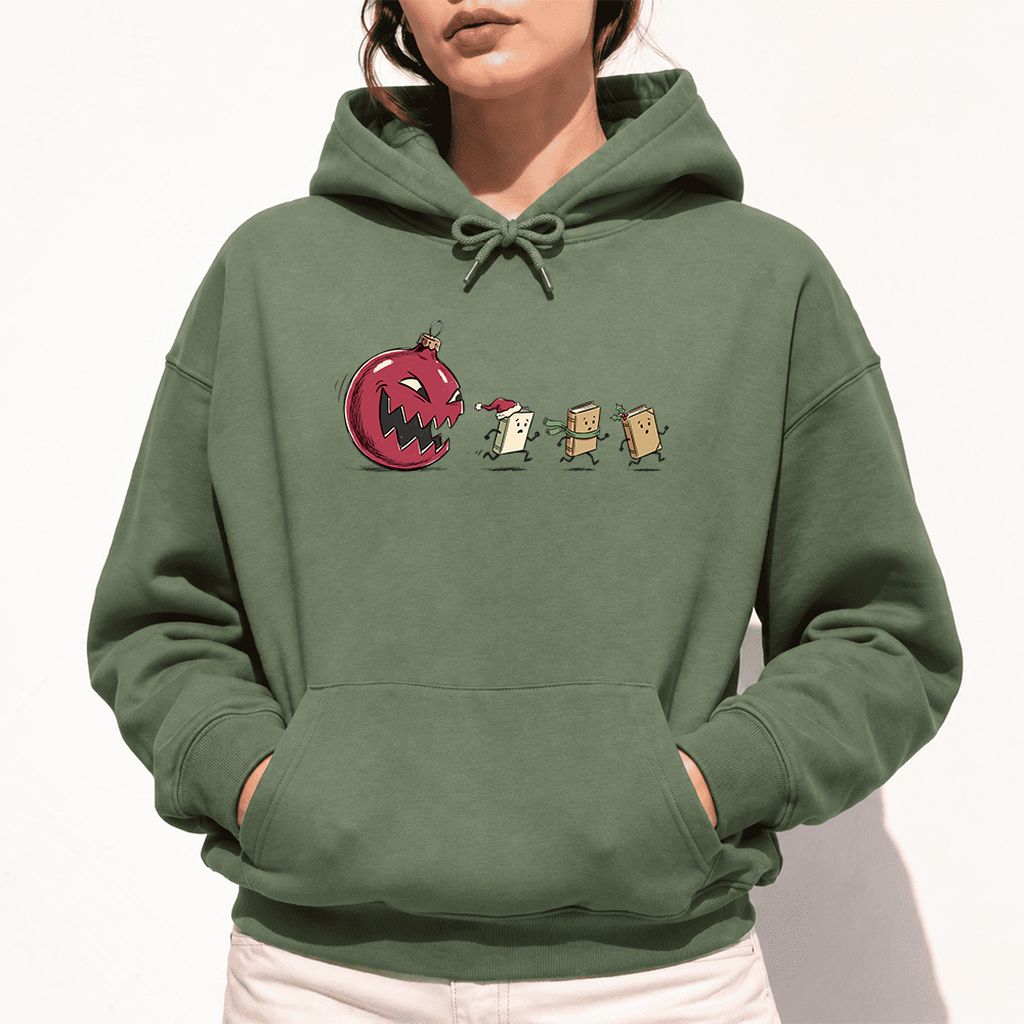 Christmas Book Chase Softstyle Hoodie | Holiday Book Lover Gift Military Green