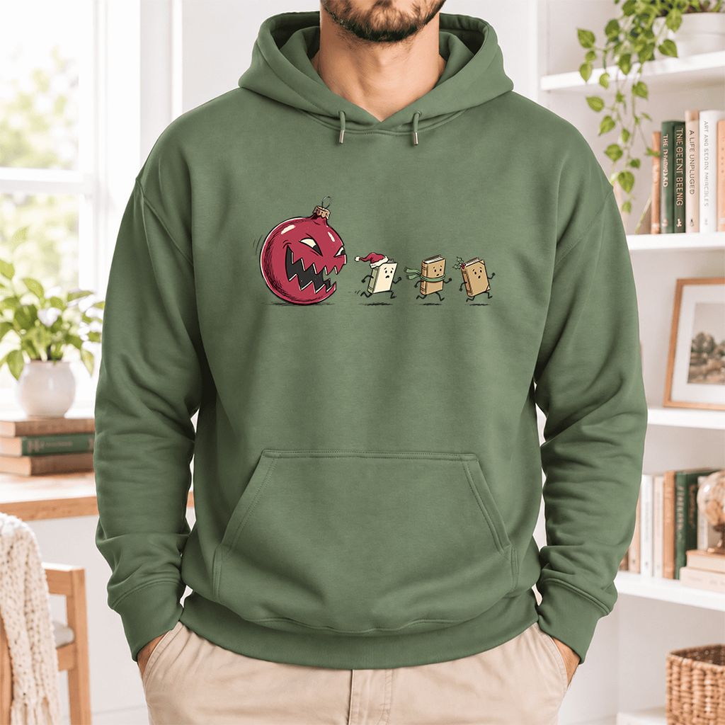 Christmas Book Chase Softstyle Hoodie | Holiday Book Lover Gift Military Green