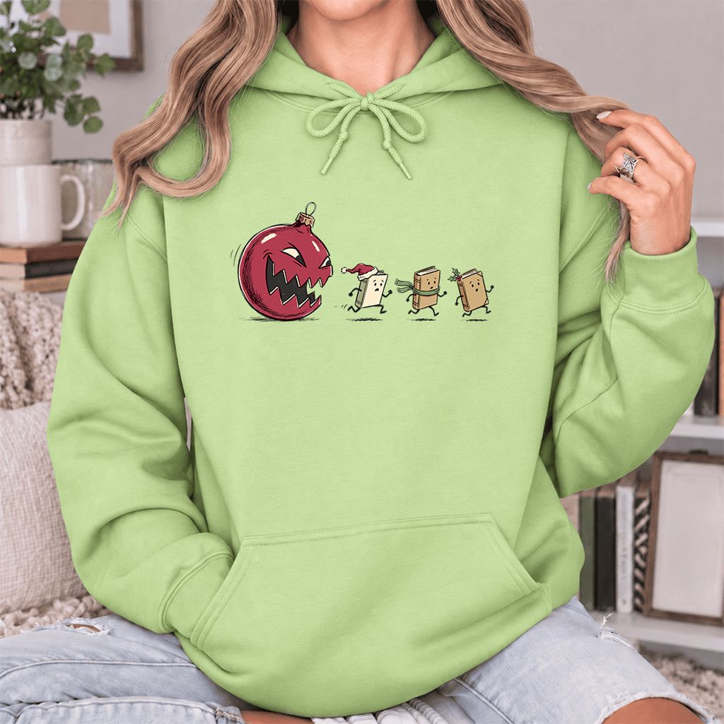 Christmas Book Chase Softstyle Hoodie | Holiday Book Lover Gift Pistachio