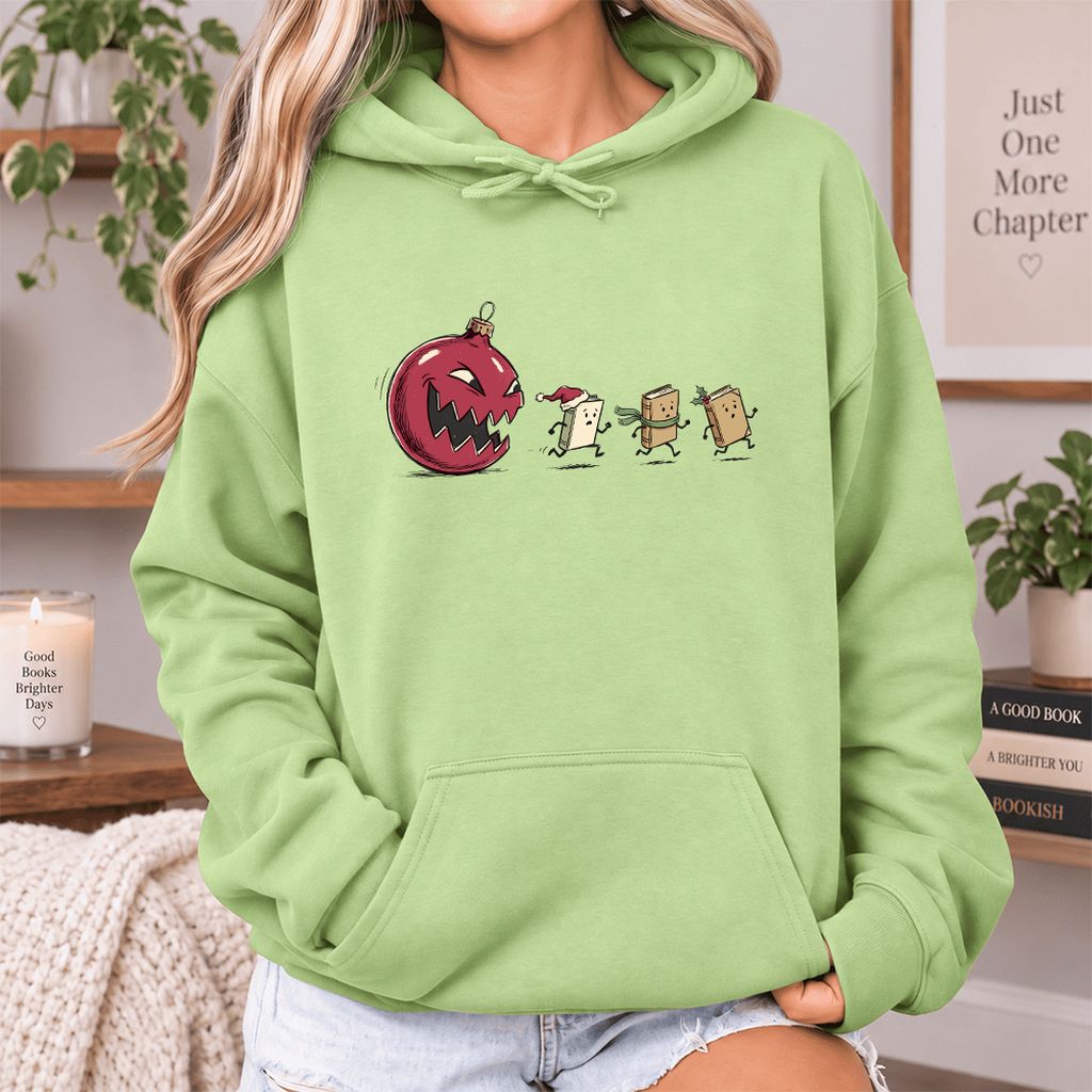 Christmas Book Chase Softstyle Hoodie | Holiday Book Lover Gift Pistachio