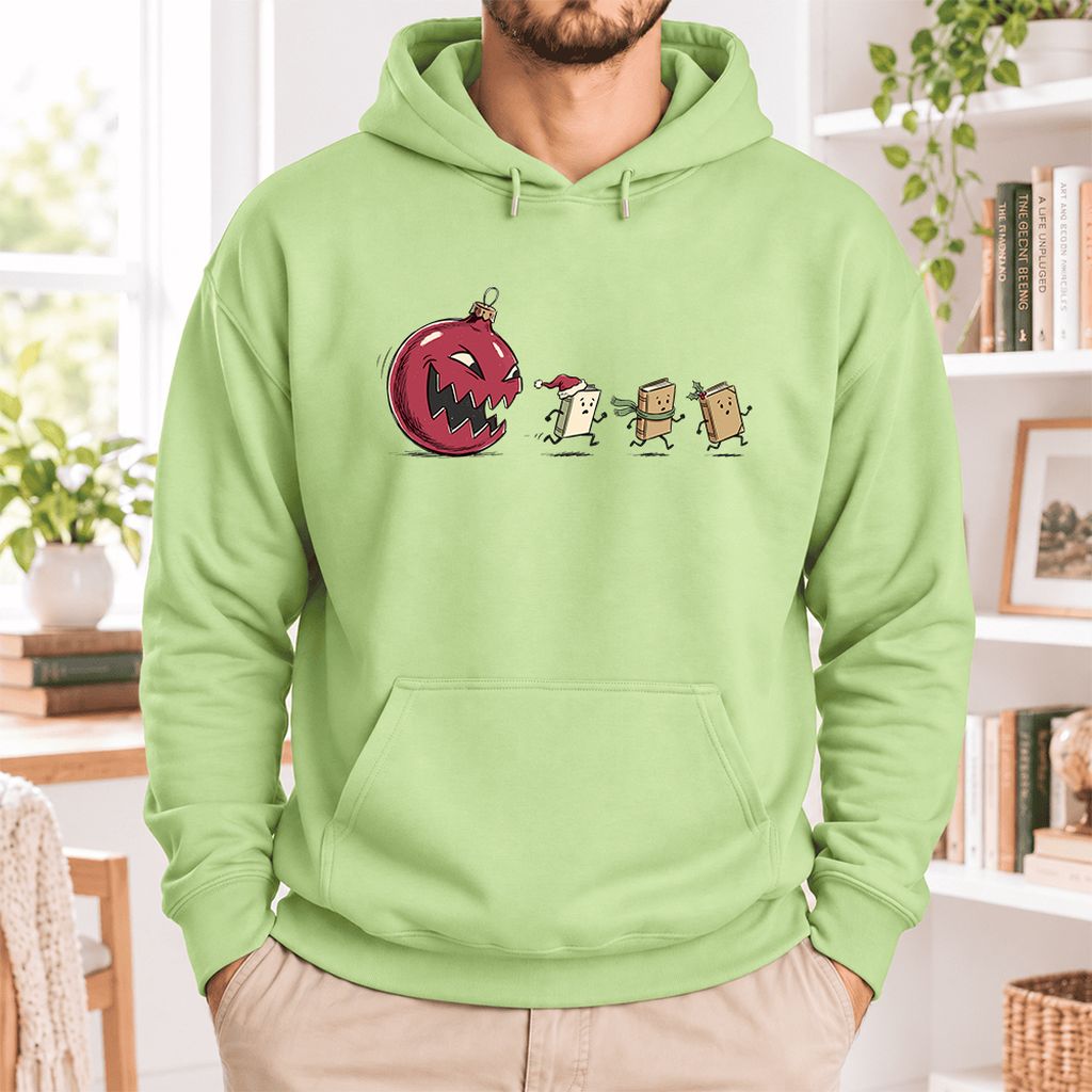 Christmas Book Chase Softstyle Hoodie | Holiday Book Lover Gift Pistachio