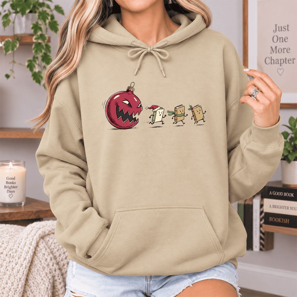 Christmas Book Chase Softstyle Hoodie | Holiday Book Lover Gift Sand