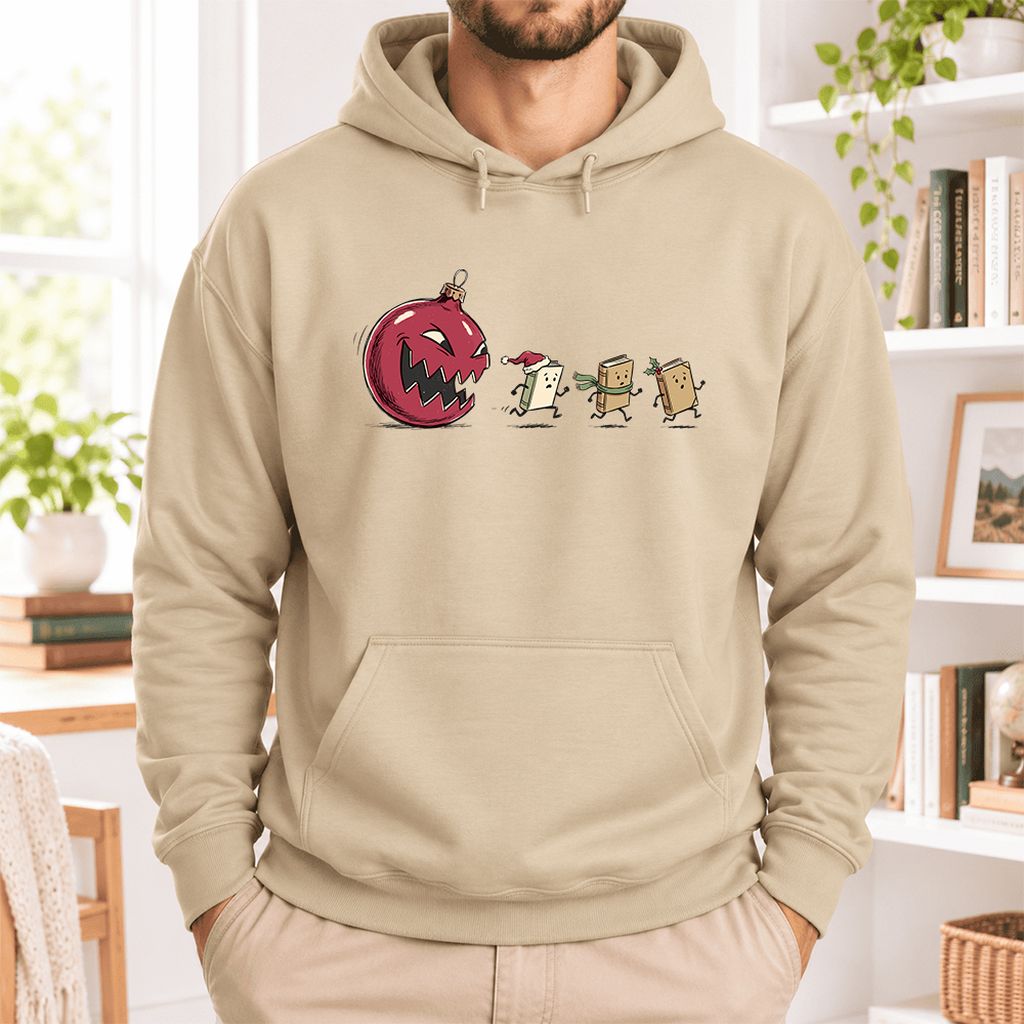 Christmas Book Chase Softstyle Hoodie | Holiday Book Lover Gift Sand