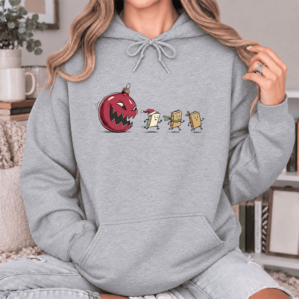 Christmas Book Chase Softstyle Hoodie | Holiday Book Lover Gift Sport Grey