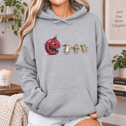 Christmas Book Chase Softstyle Hoodie | Holiday Book Lover Gift Sport Grey