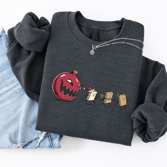 Christmas Book Chase Softstyle Sweatshirt | Holiday Book Lover Gift Dark Heather